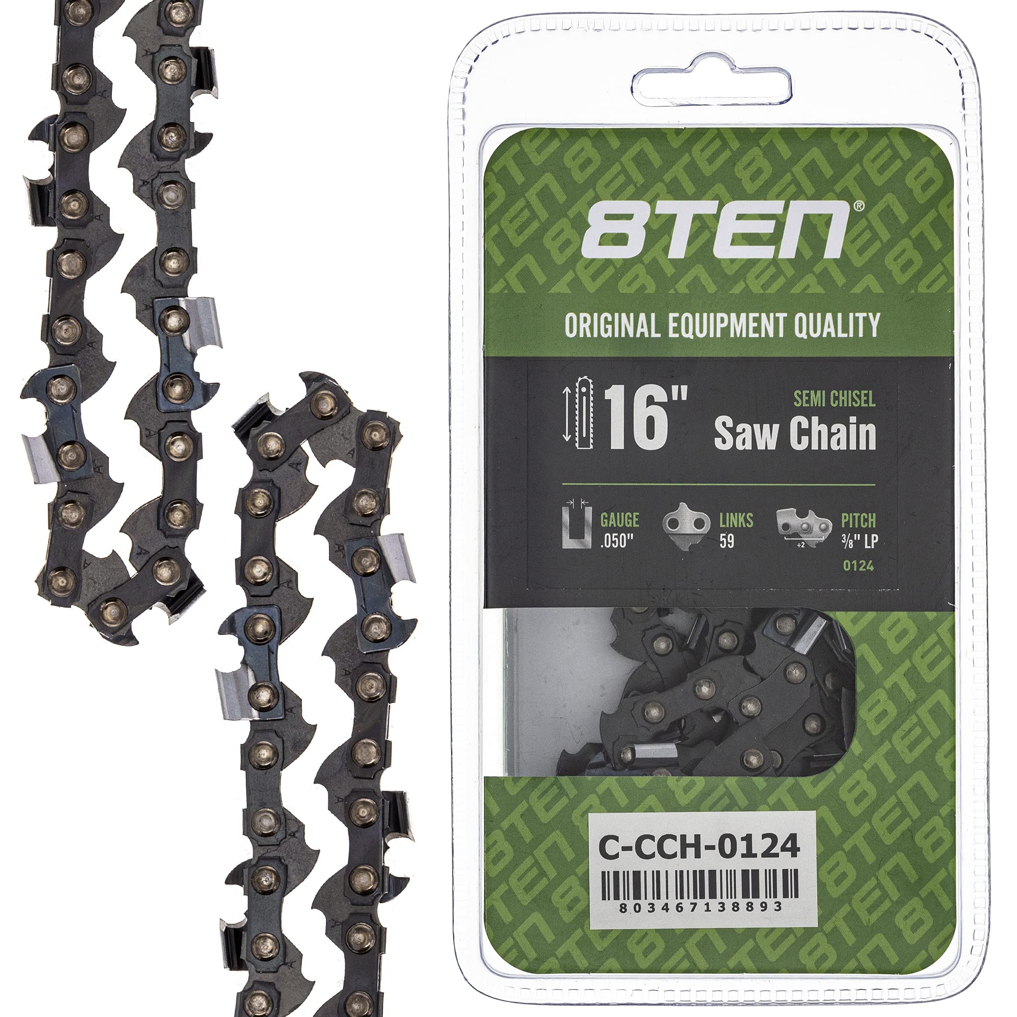 Amazon.com: 8TEN Semi Chisel Chainsaw Chain 16 Inch .050 3/8 LP